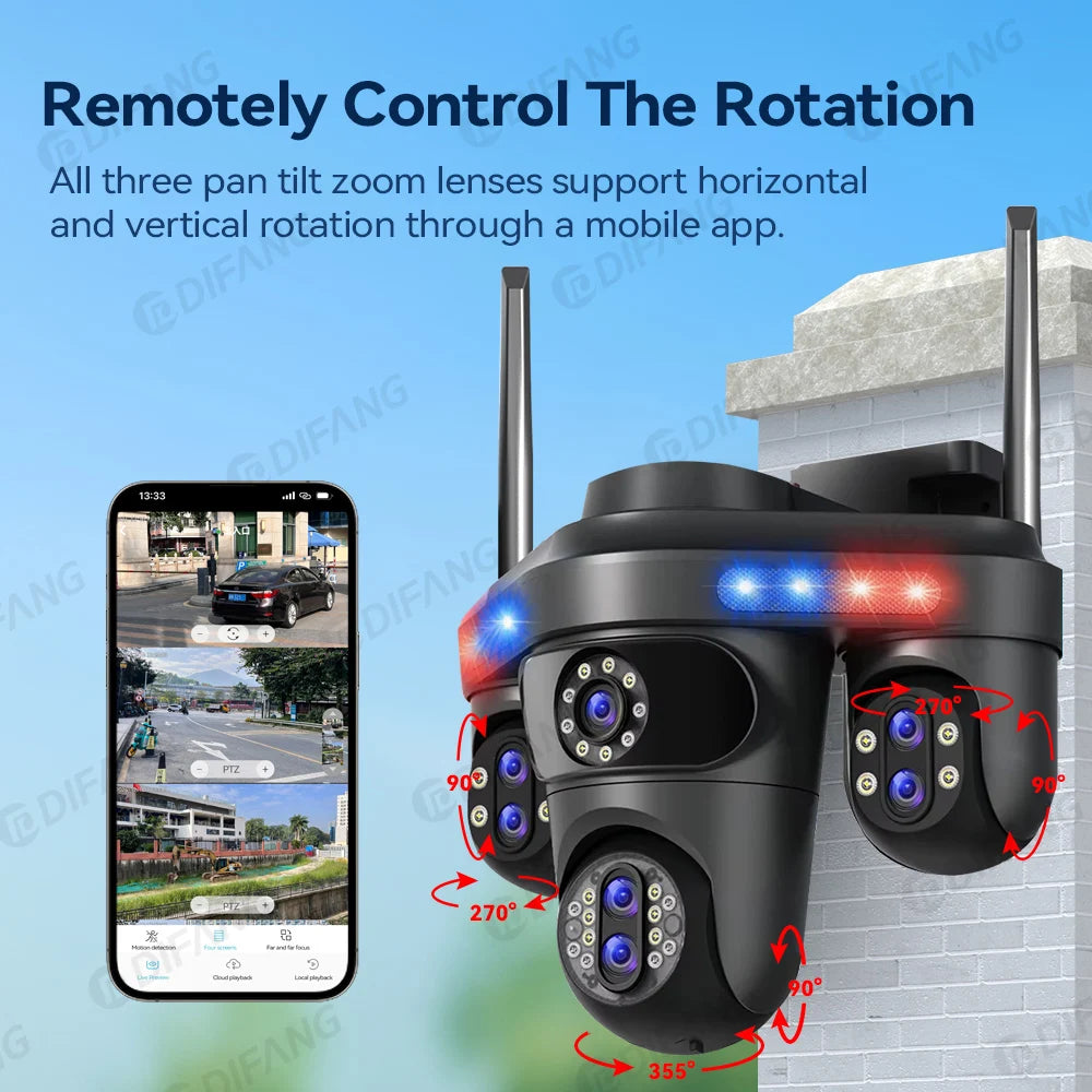 DIFANG 35MP WiFi IP Camera 4 Screens 7 Lens 10X Zoom Outdoor Wireless