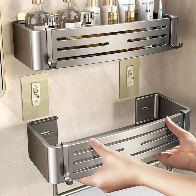 Wall Mounted No-Drill Bathroom Shelf Aluminum Alloy Storage Holder
