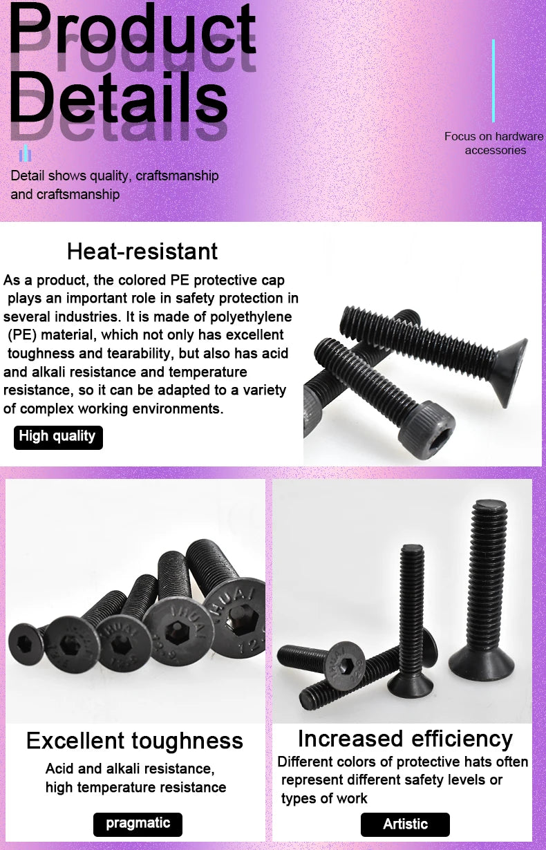 15-100PCS Carbon Steel Hexagon Socket Screws Countersunk /Round / Cup