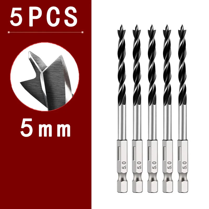5/7-Piece Hex Handle Three-Point Spade Drill Bit Set — 4mm to 10mm