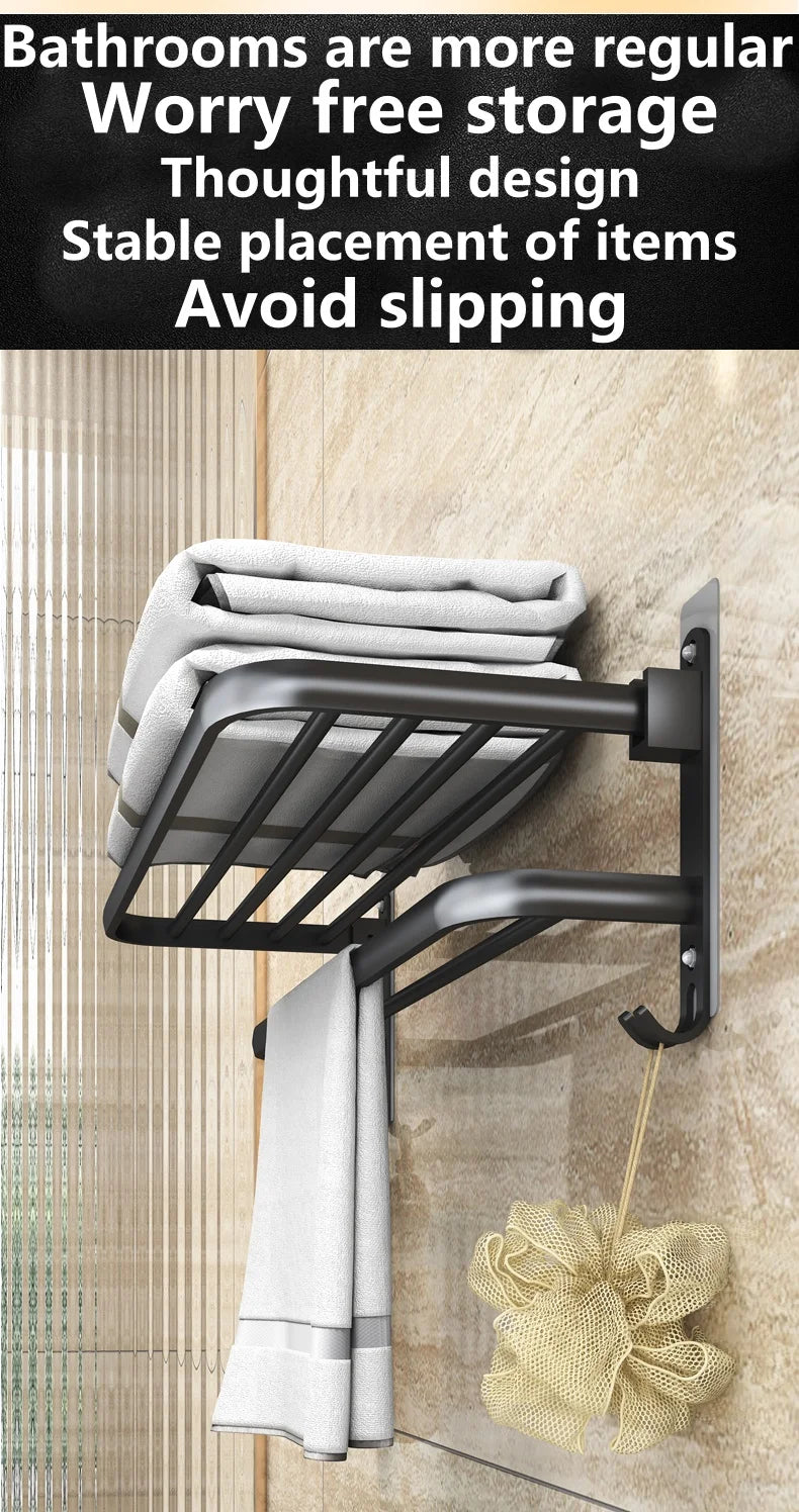 Matte Black 50CM Folding Holder With Hook Towel Holder Wall Mount