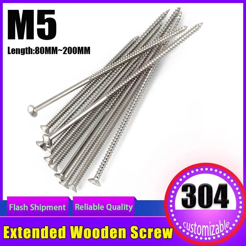 M5 lengthening Flat Head Tapping Long Wood Screw Stainless steel