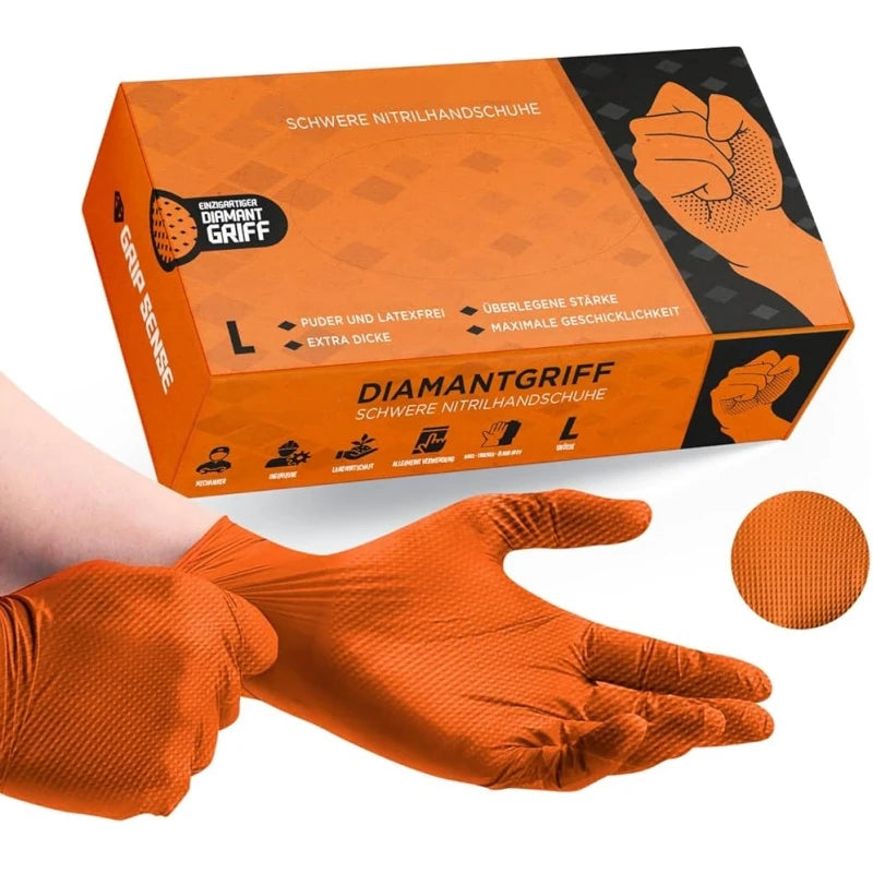10/50PCS Heavy Duty Orange Industrial Nitrile Gloves Disposable 8mil