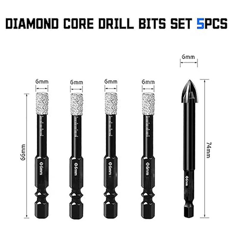 5PCS 5-15mm Dry Diamond Core Drill Bits Set For Tile Concrete