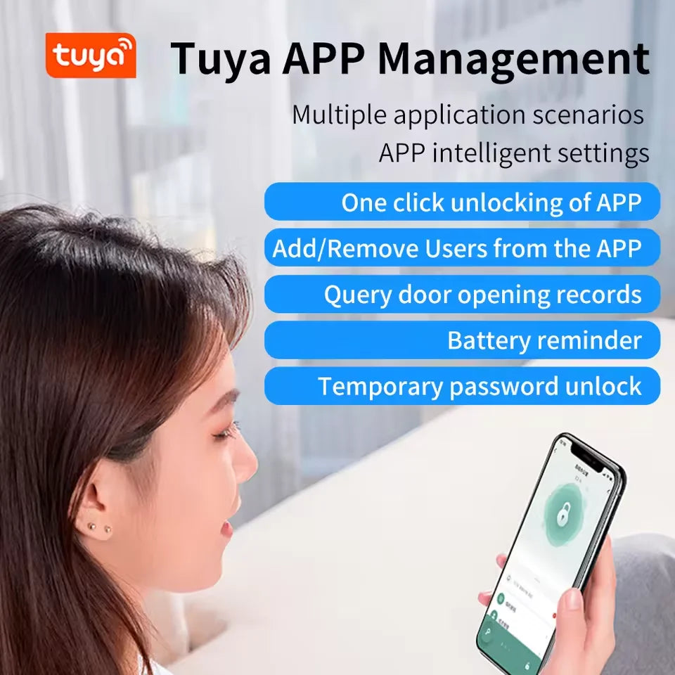 Tuya App Bluetooth Smart Fingerprint Door Lock Password Mechanical