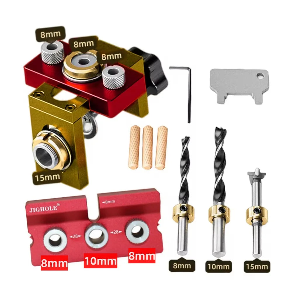 3-in-1 Woodworking Doweling Jig Kit — Adjustable Aluminium Pocket H