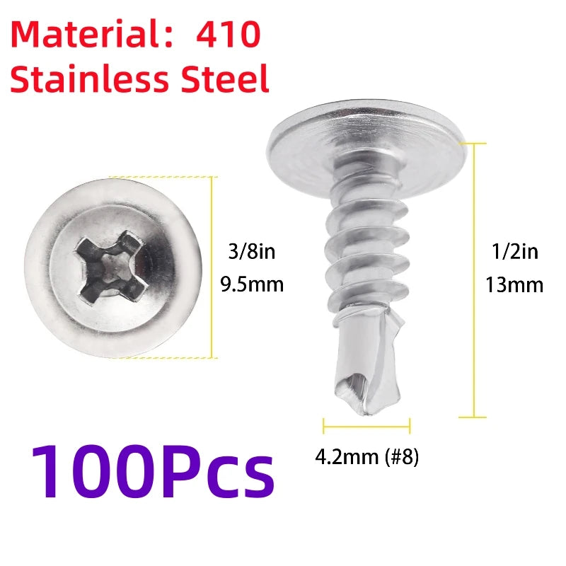 100pcs 410 Stainless Steel Truss Head Self-Tapping Screws