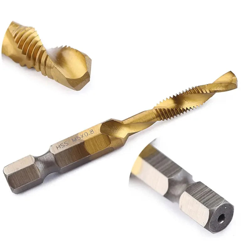 1/6Pcs Tap Drill Bit Set Hex Shank Titanium Plated HSS Screw Thread
