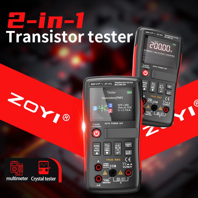 ZOYI ZT-XT1 2-in-1 Transistor Tester Digital Multimeter 25000 Counts