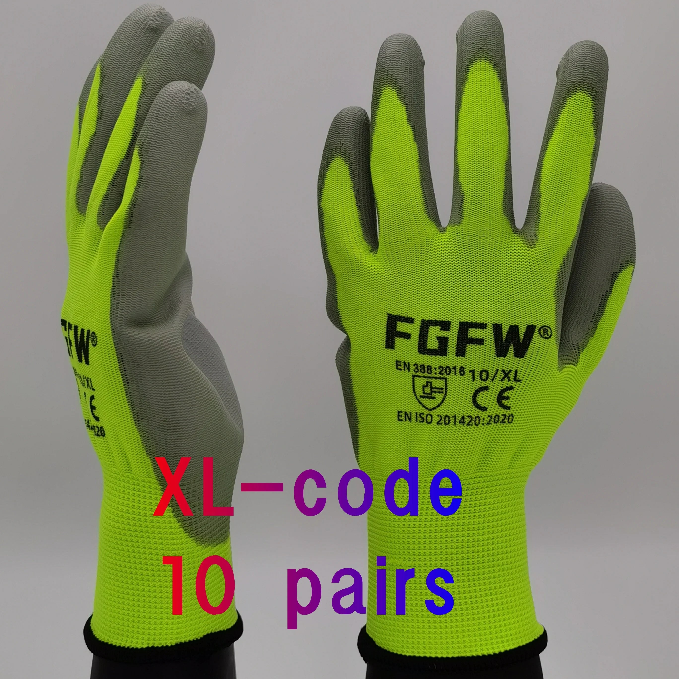 10 Pairs PU Coated Work Gloves - Lightweight