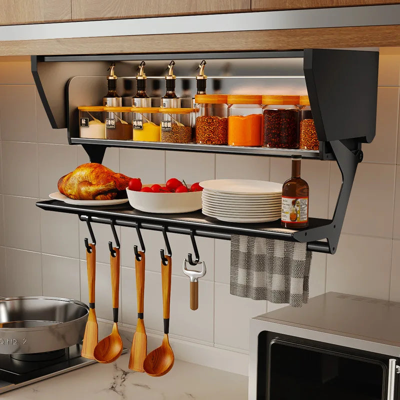 Pull-Down Folding Cabinet Condiment Shelf – Aluminium Wall Hanging