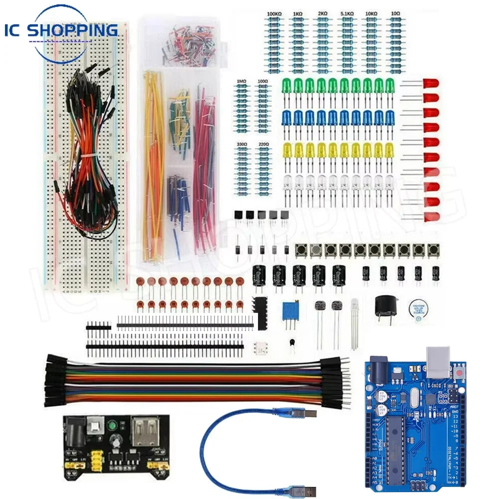 830-Piece Arduino UNO R3 Electronics Starter Kit with Breadboard