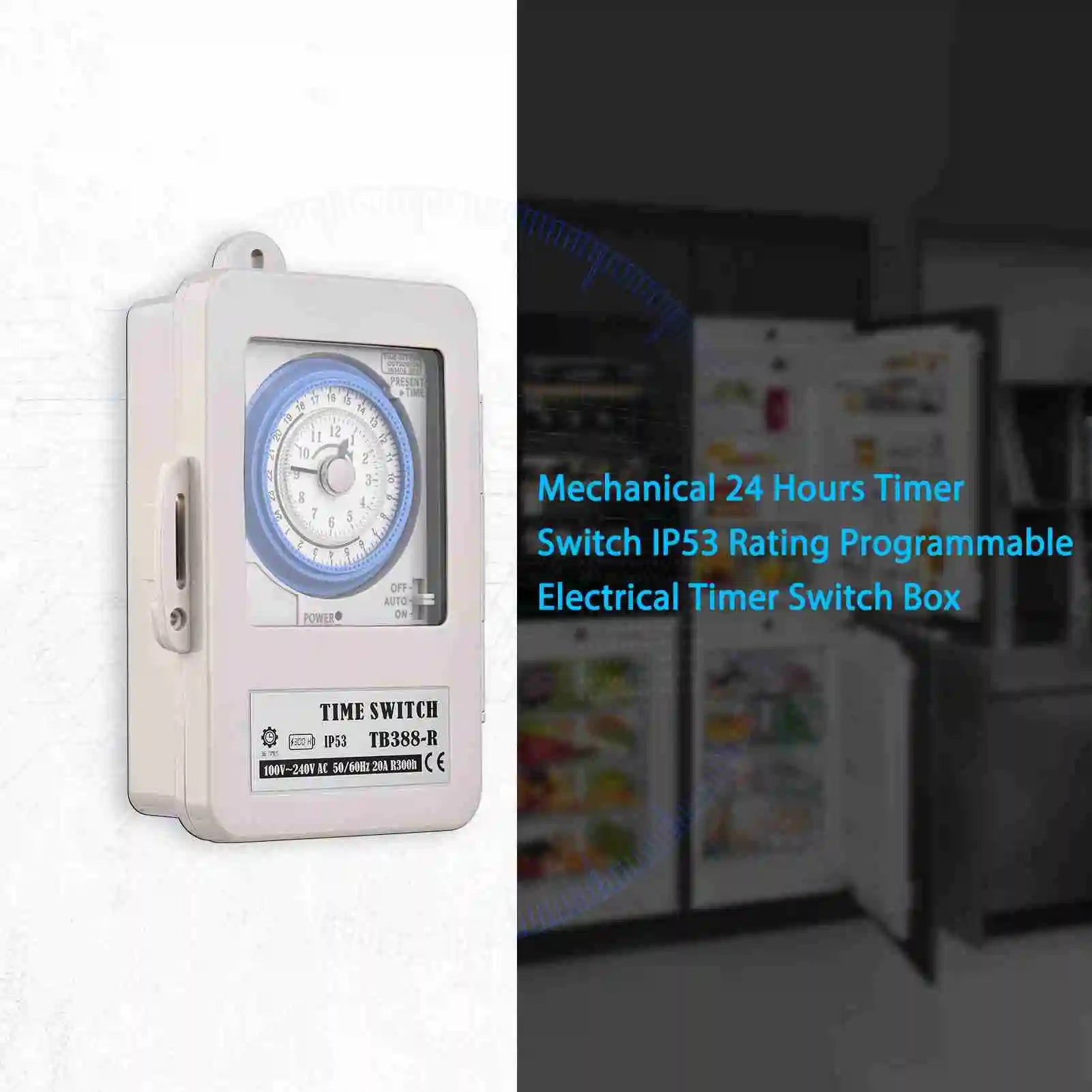 IP53 Mechanical 24hr Timer Switch 96 Settings – AC 100-240V DIN Box