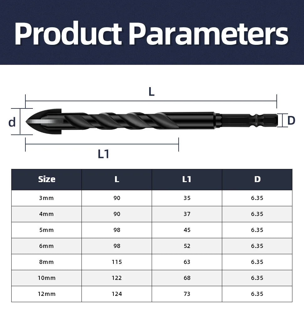 Cross Hex Drill Bit Set For Concrete Porcelain Tile Glass Metal