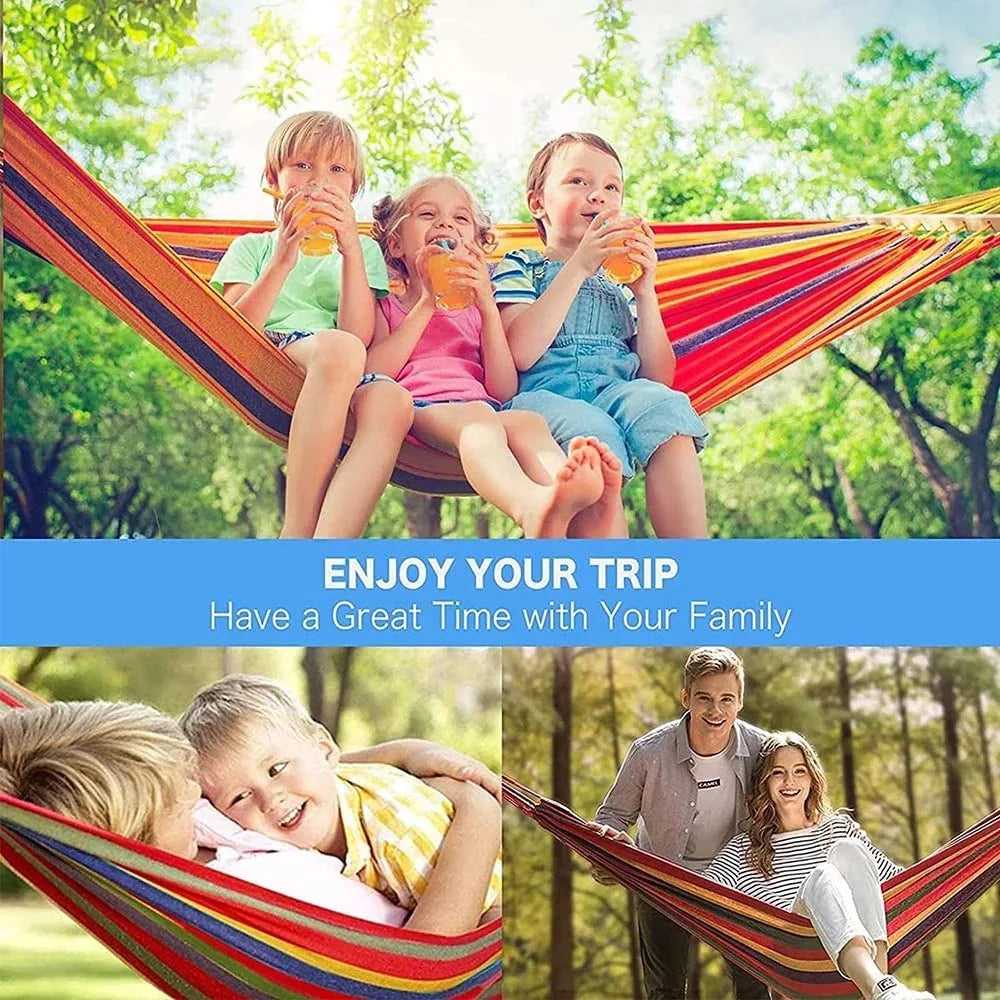 Double Hammock 2-Person Cotton Canvas with Tree Straps – Red/Blue