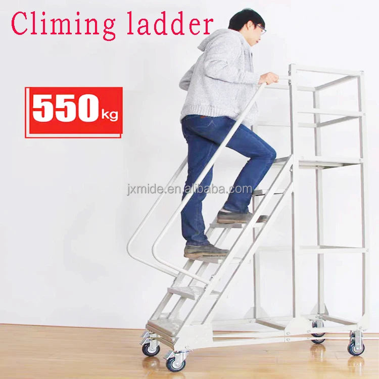 Mobile Platform Ladder with Wheels – Industrial Warehouse Elevator