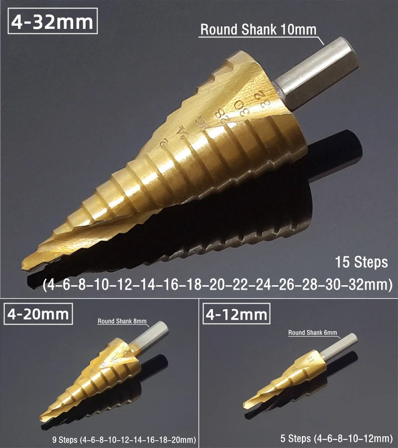 Step Drill Bit Saw Drill Bit Set Titanium 4-12 4-20 4-32mm Wood Metal