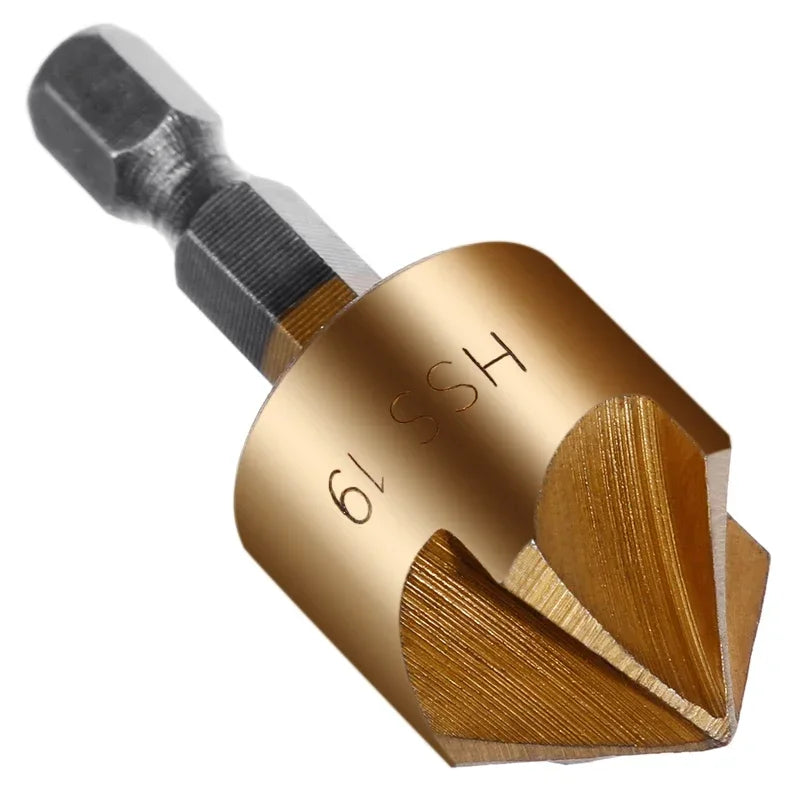 6pcs 1/4'' Countersink Drill Bit Set Hex Shank HSS 5 Flute