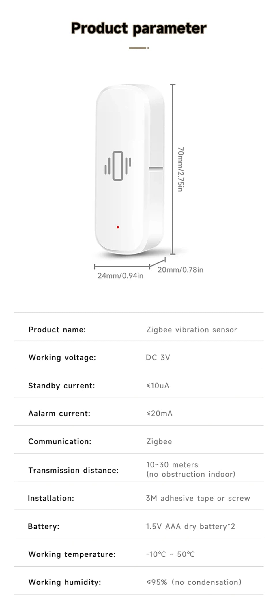 Smart Vibration Sensor ZigBee Sensor Monitor App Control Security