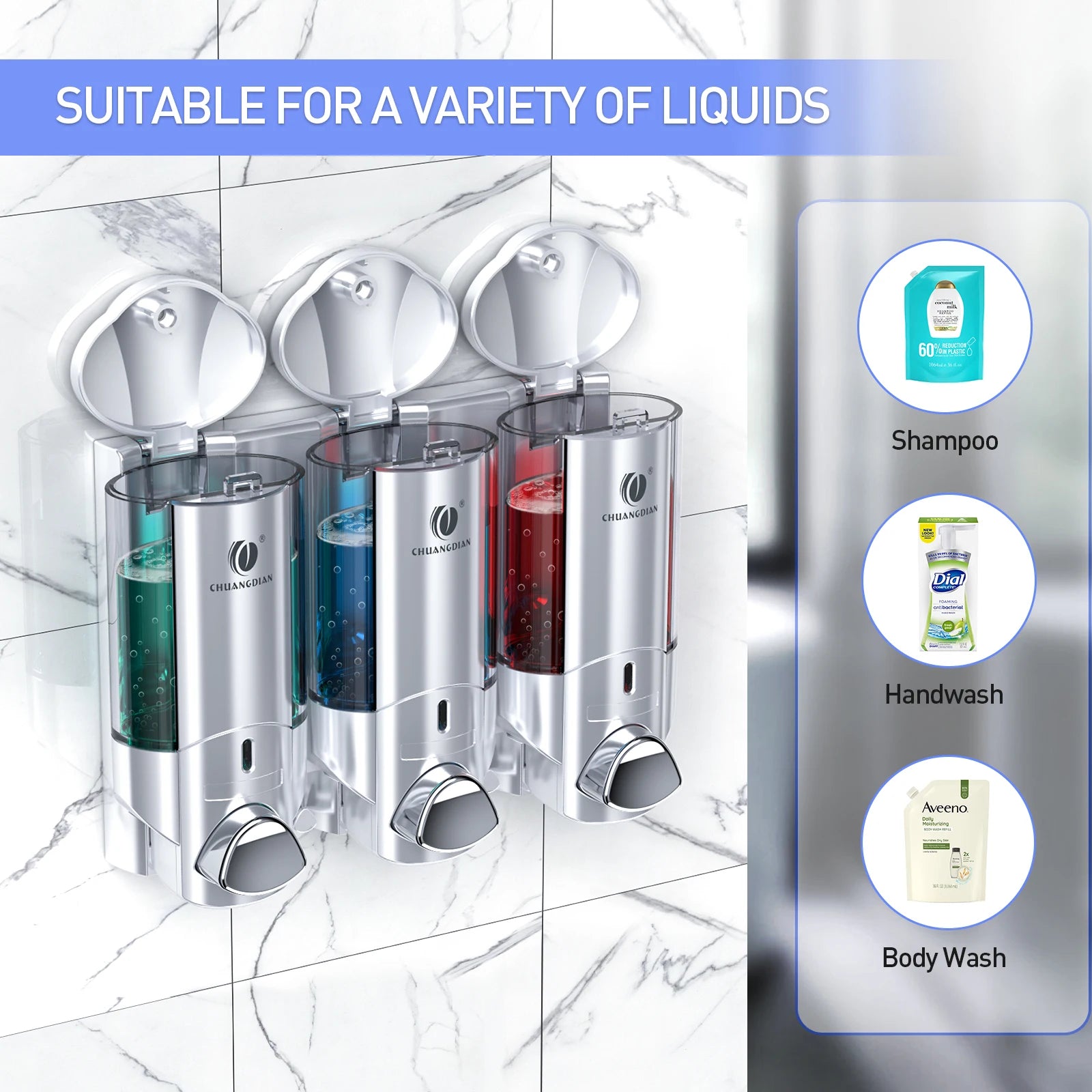 Wall Soap Liquid Dispenser No Drill Bathroom Shampoo