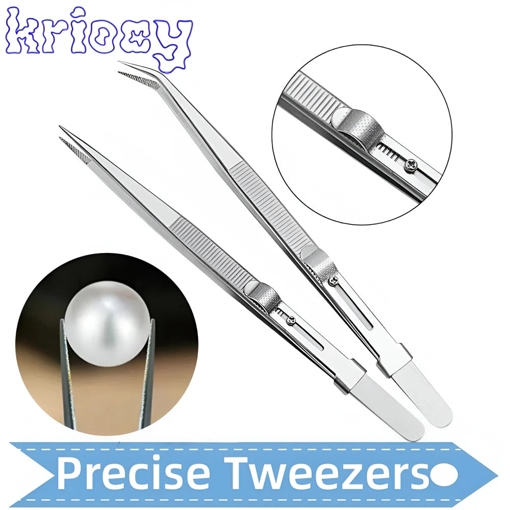 Professional Stainless Steel Tweezers Adjustable with Buckle Slide