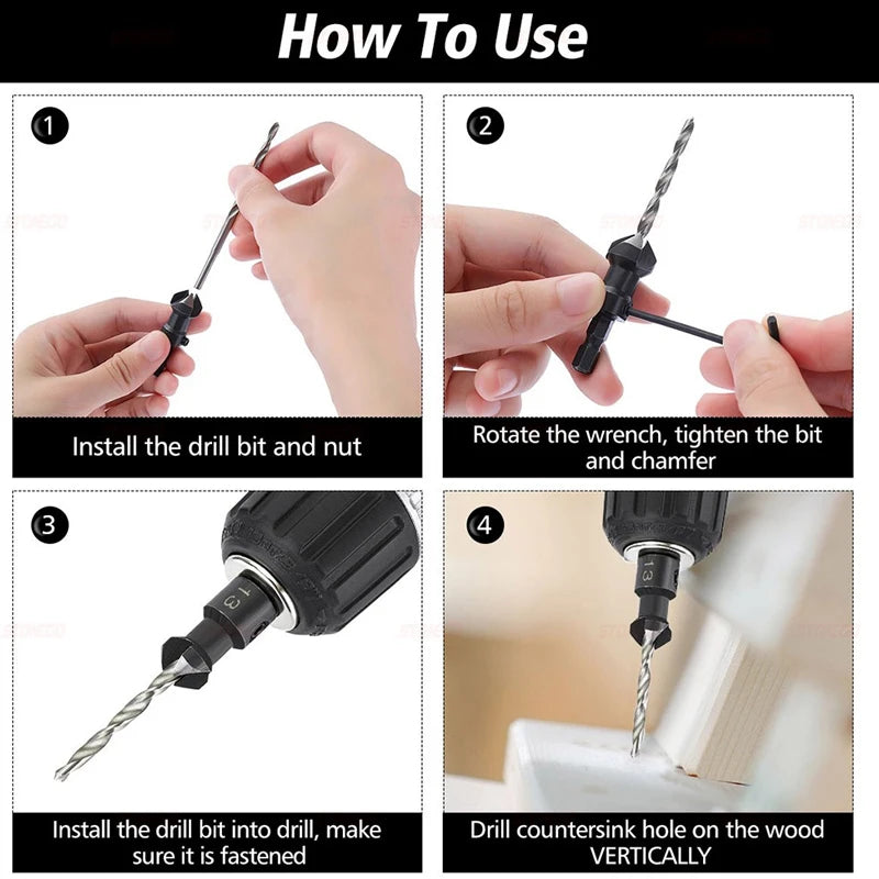 4pc Cone-shaped Countersunk Head Drill Hexagonal Shank Hole Expanding