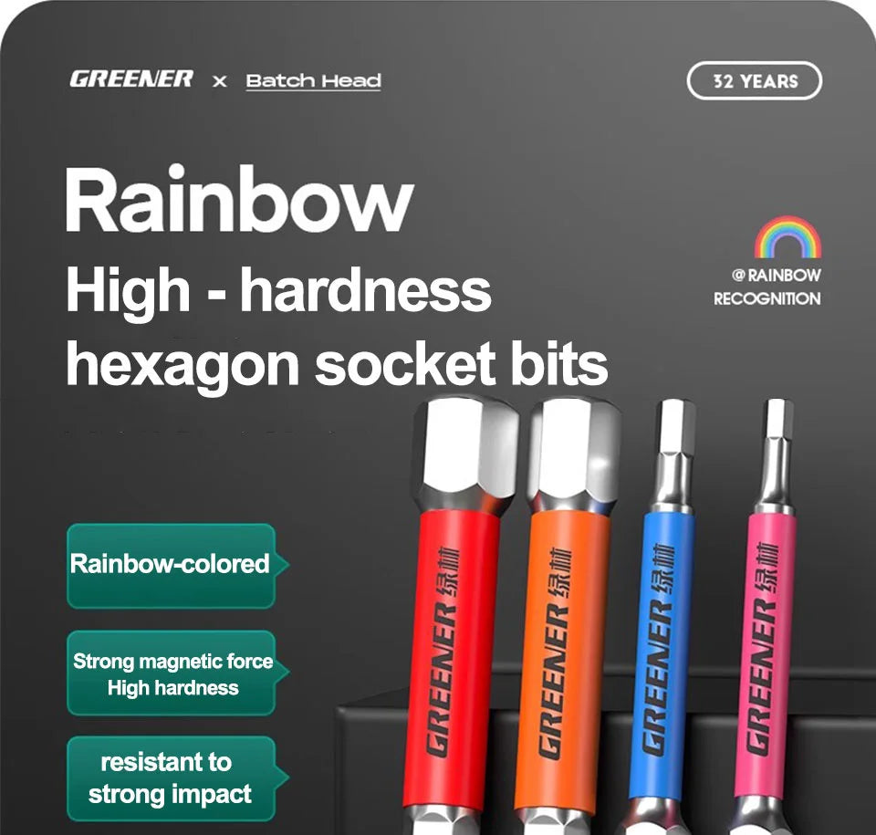 GREENERY Rainbow Hex Head Allen Wrench Screwdriver Bit Set S2
