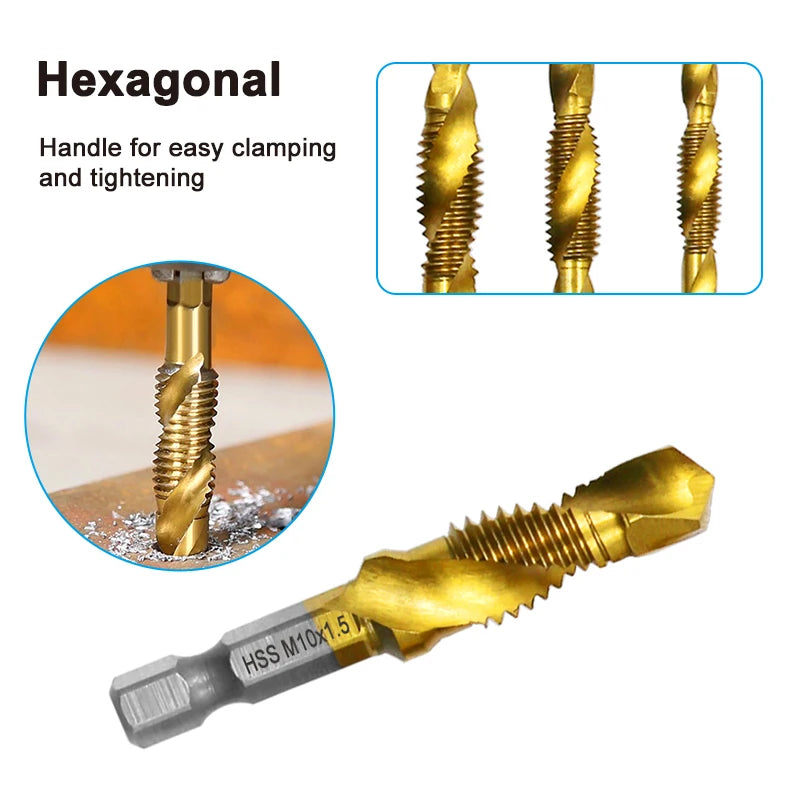 6pc high speed steel M3-M10 titanium plated composite tap hexagonal