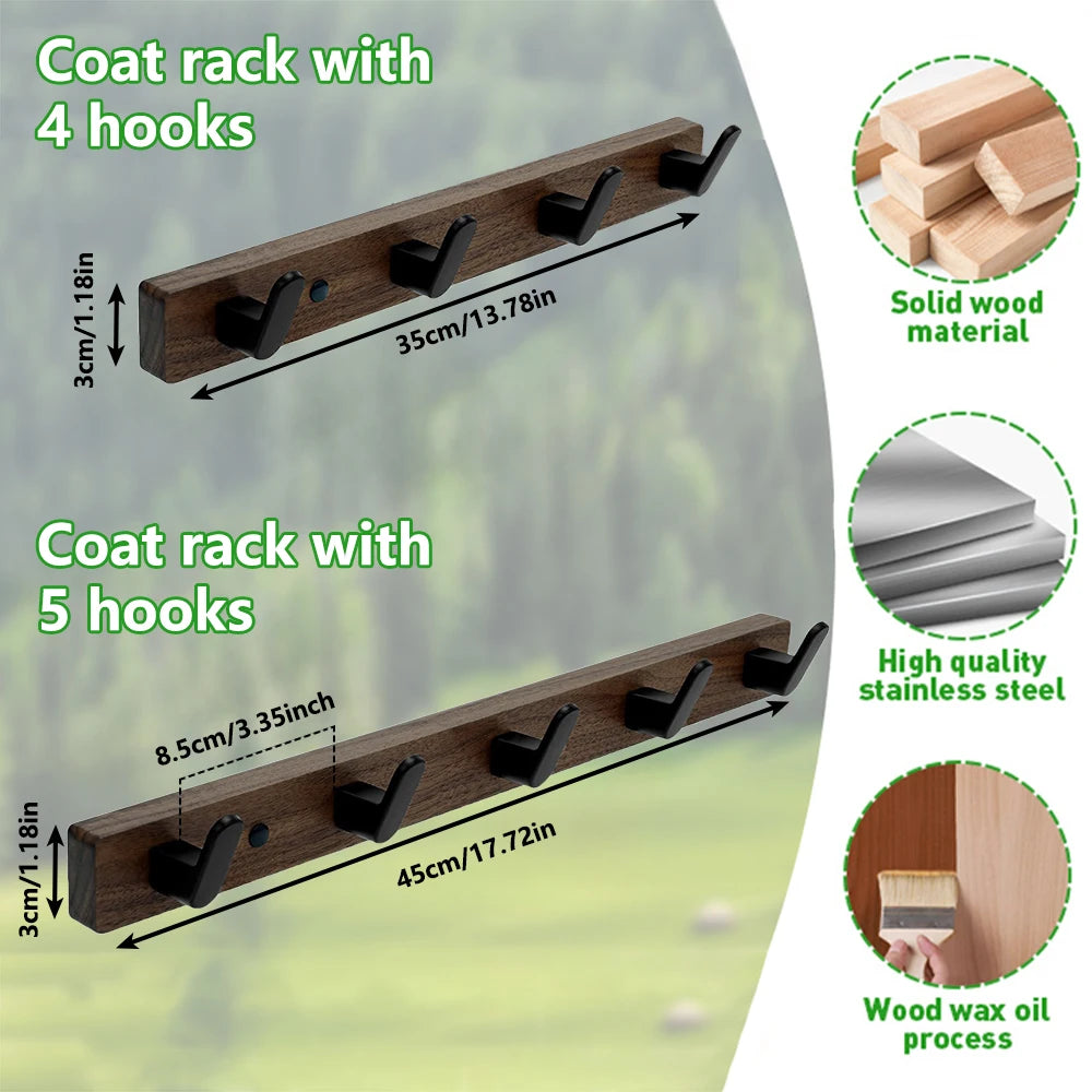 Walnut Wall Mounted Coat Rack Fitting Room Wall Hooks Hanger Hat Hook