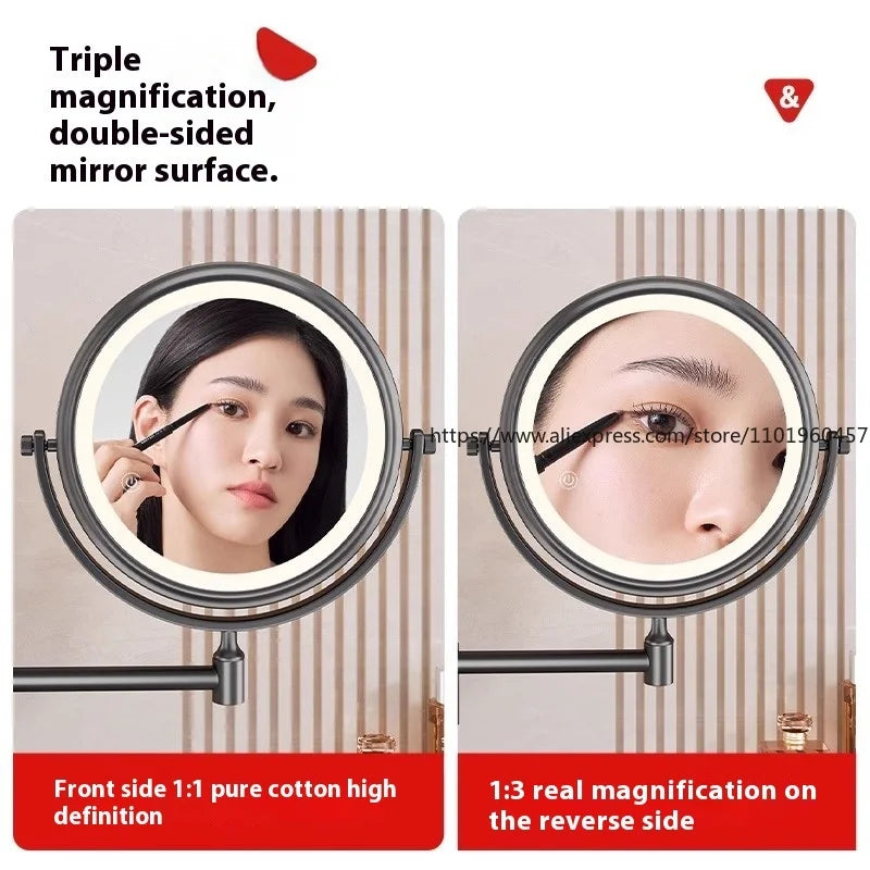 Bathroom Suction Cup with Light Makeup Mirror Wall Mounted