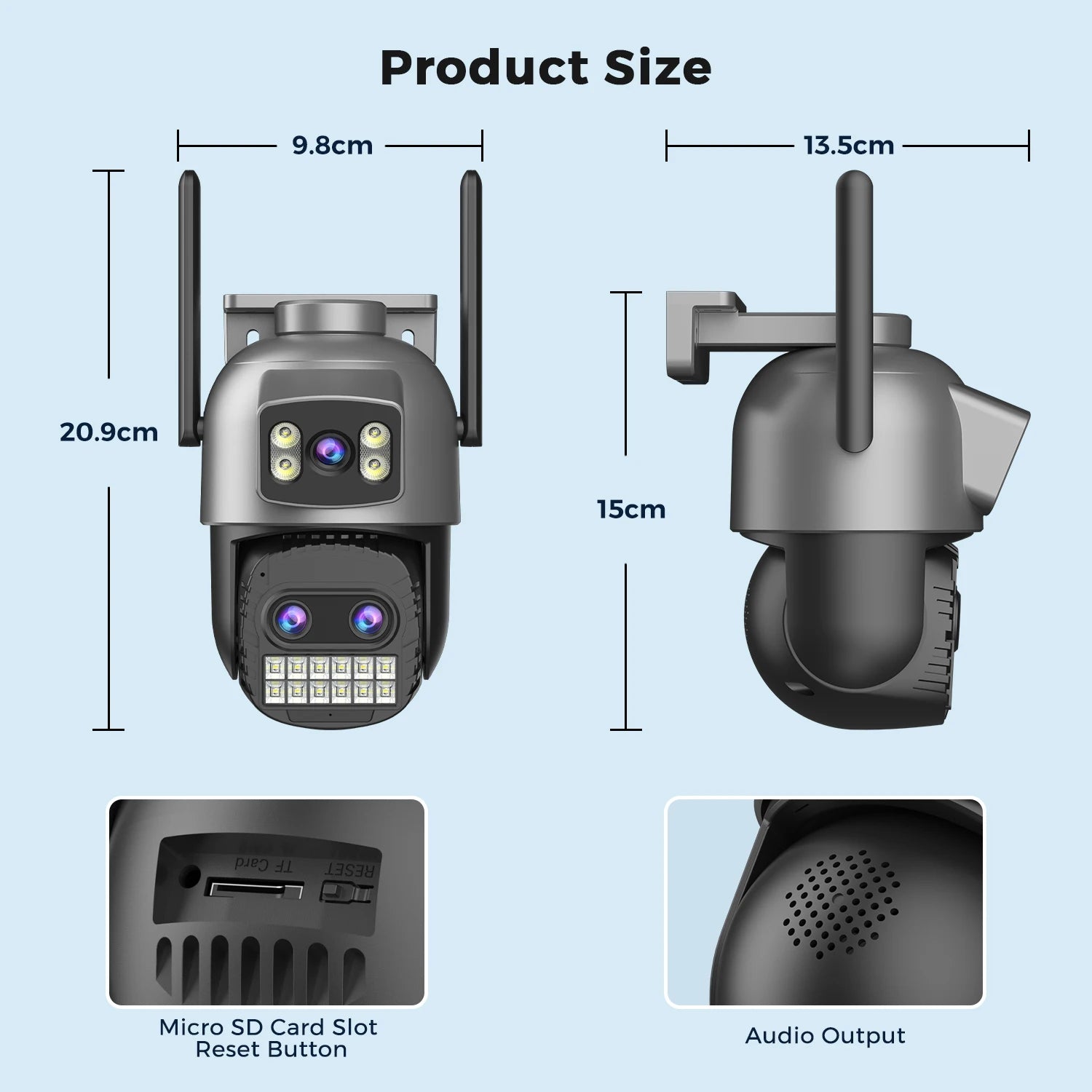 Outdoor Dual Screen Security PTZ Cam, Auto Tracking Surveillance, 6K