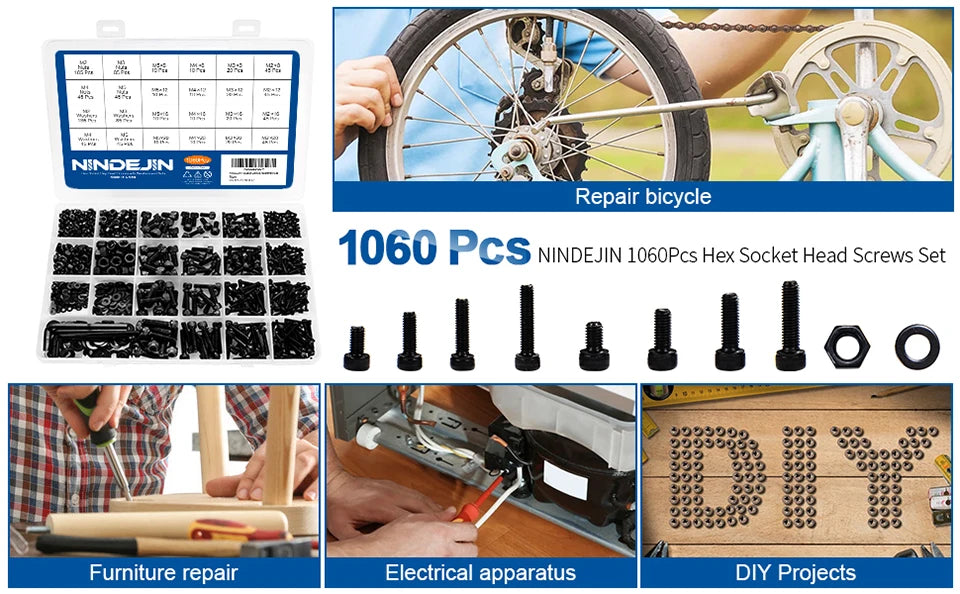 1060pcs M2 M3 M4 M5 Hex Socket Screw Set Carbon Steel Flat Round Cap