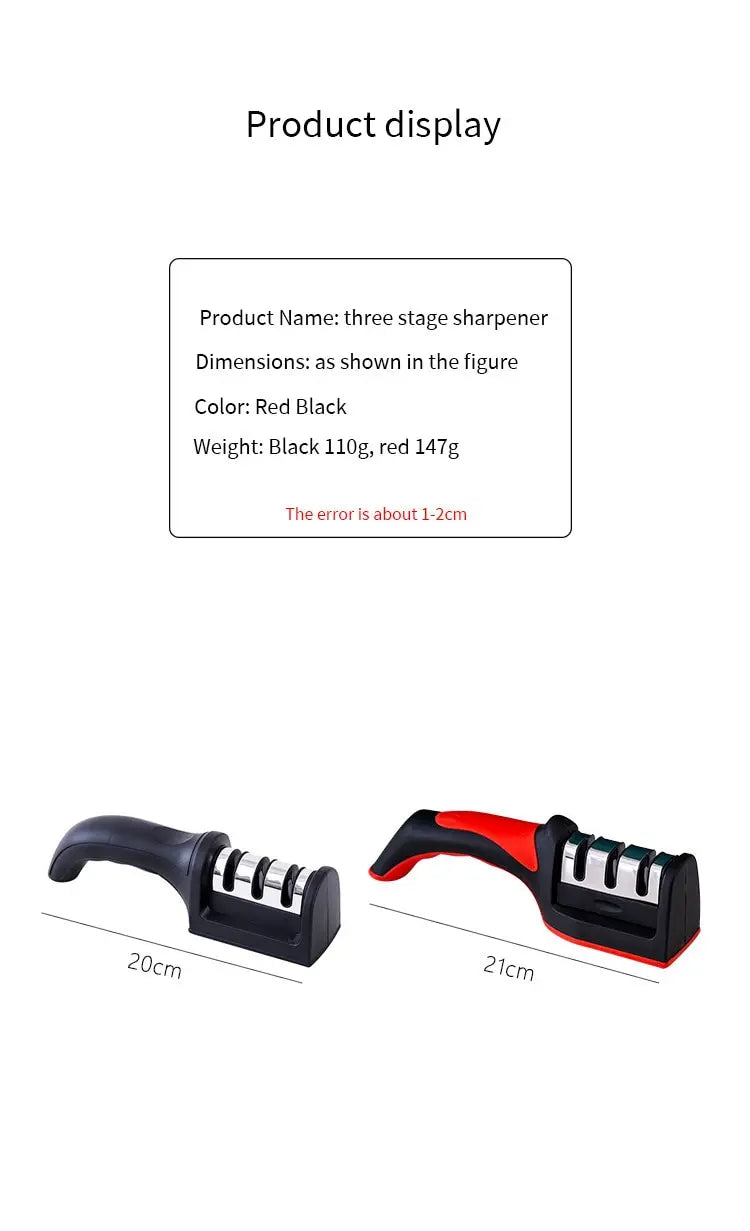 Black Kitchen Three Segment Knife Sharpener Household Multi