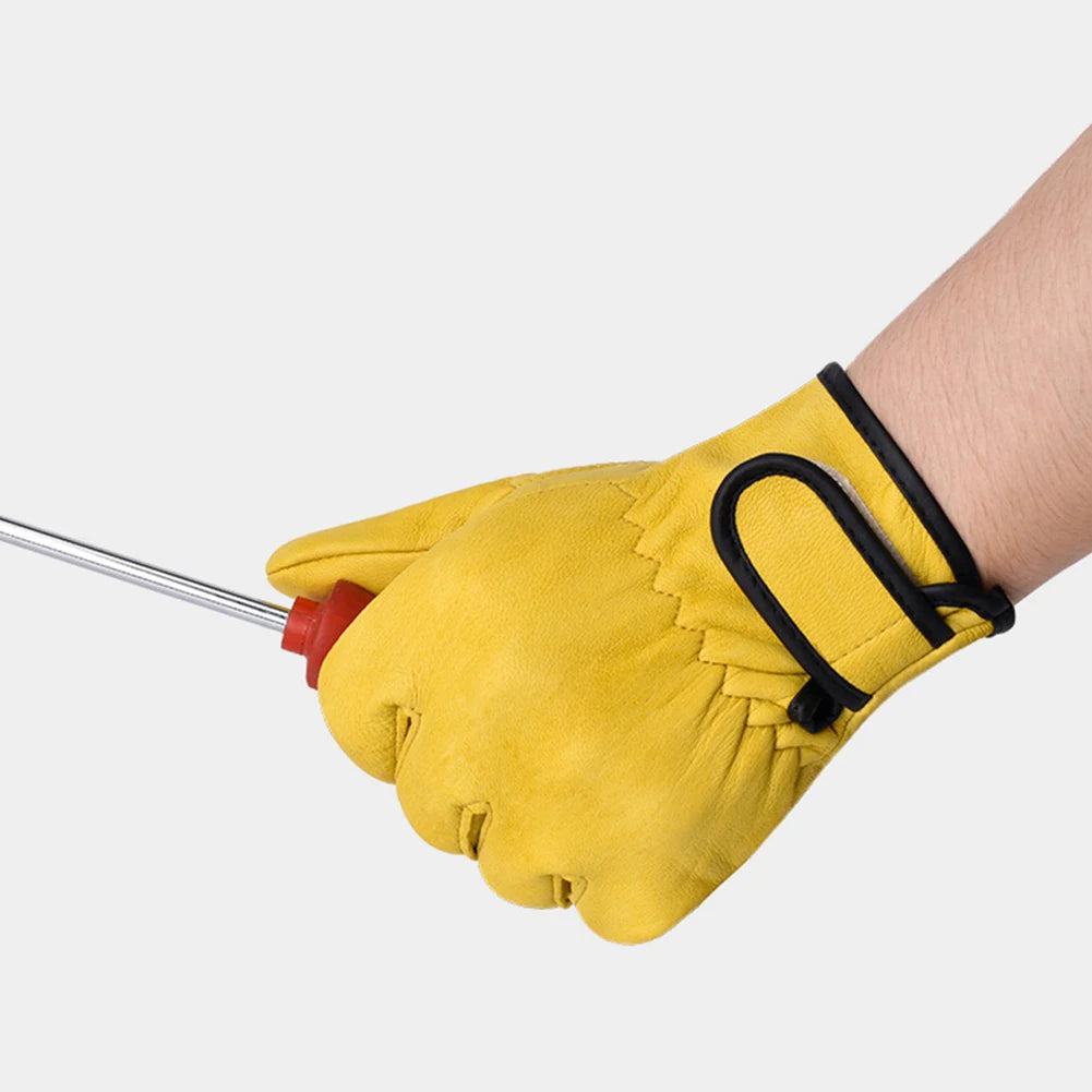 Men Work Gloves Soft Cowhide Driver Hunting Driving Farm Garden