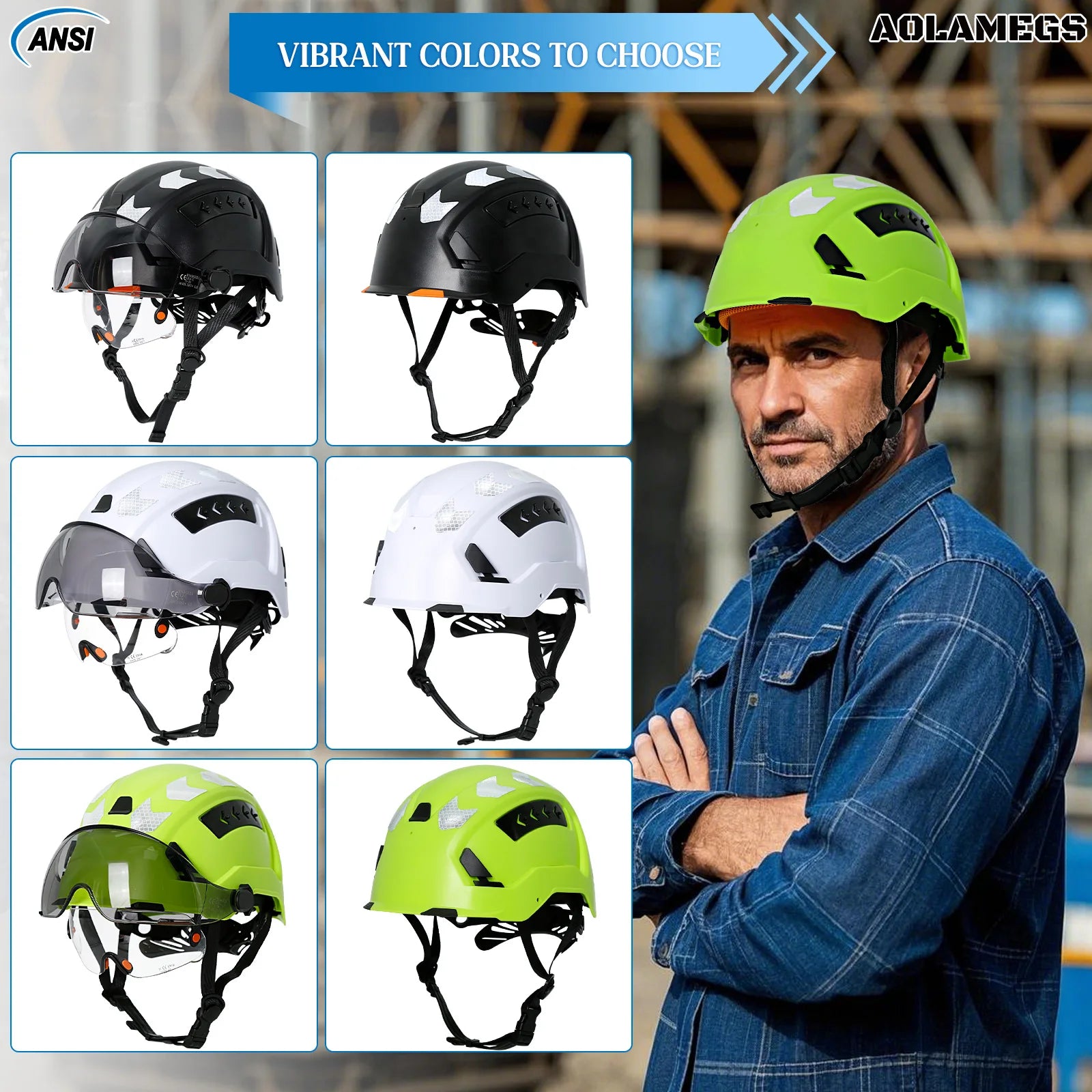 Construction Safety Helmet with Reflective Stickers – CE ABS Breathable Hard Hat