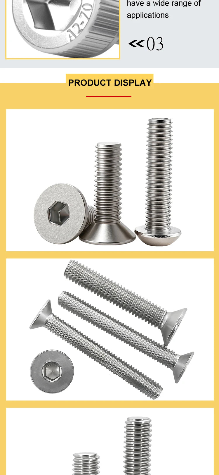 304 Stainless Steel Hex Socket Screw Thread Metal Machine Bolts M3 M4