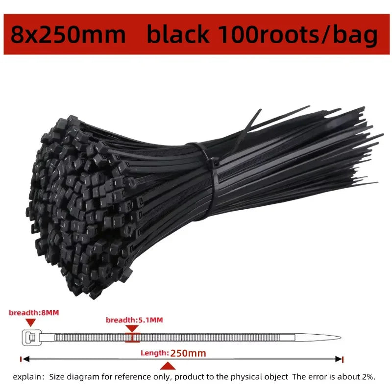 100pcs Black Cable Ties High Tensile Strength, Uv Resistant