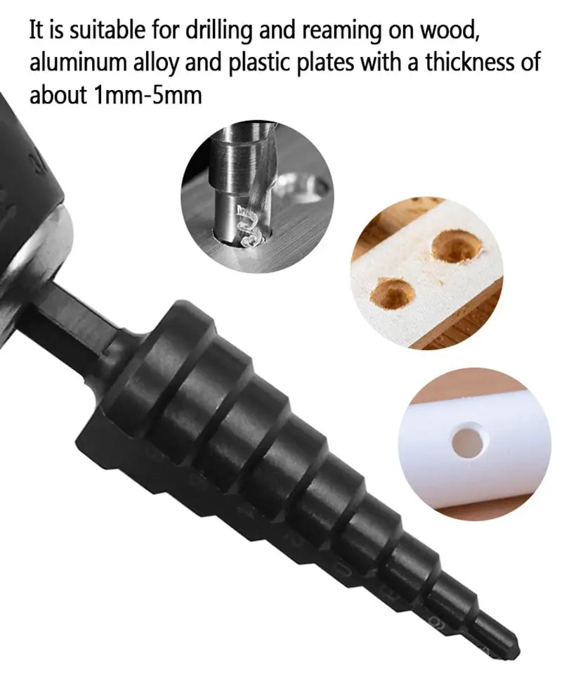 3Pcs HSS Straight Groove Step Drill Bit 3-12mm 4-12mm 4-20mm Nitride