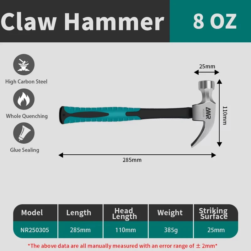 AMR Claw Hammer 8OZ/12OZ/16OZ Claw Framing Hammer with High-carbon