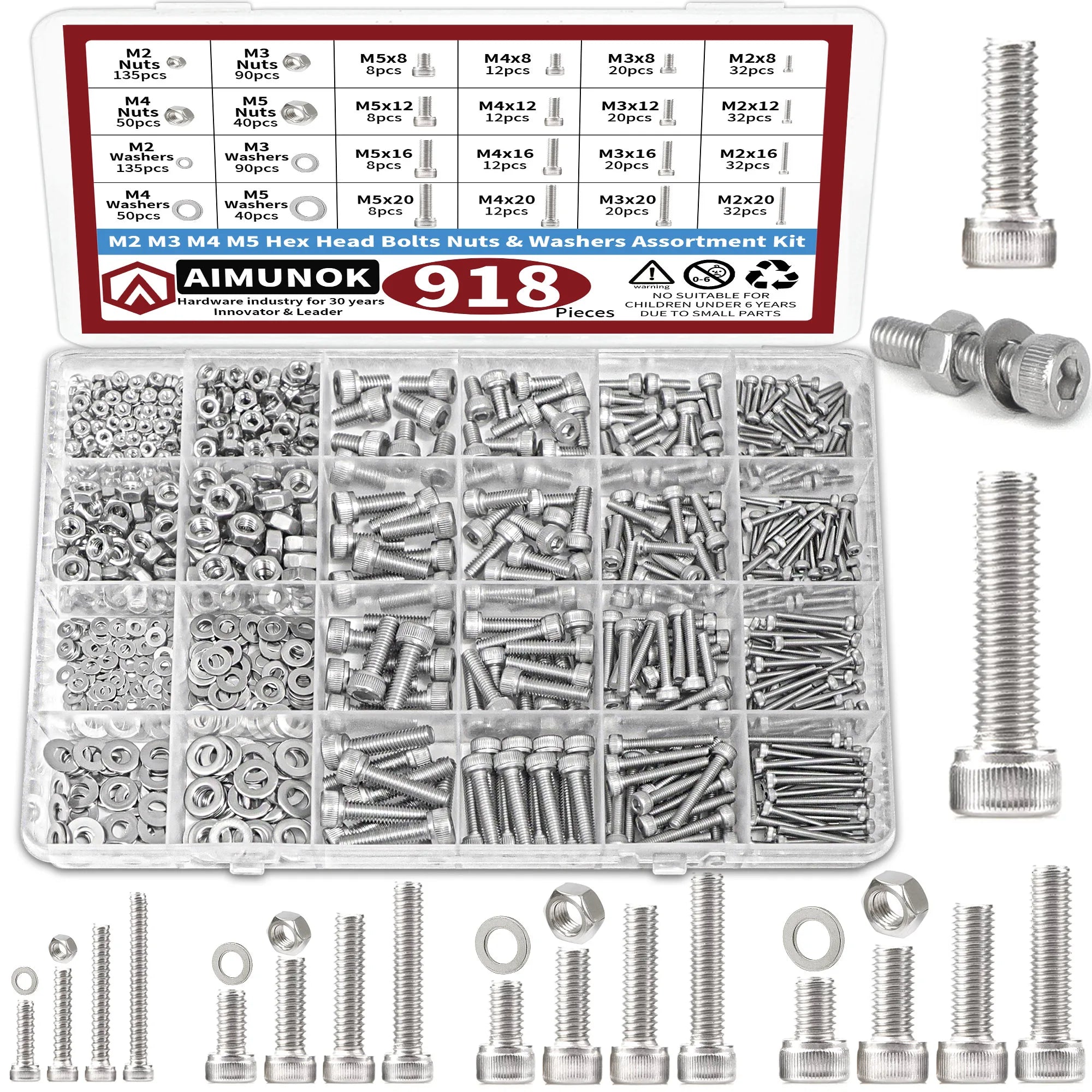 918pcs Nuts and Bolts Assortment Kit - M2, M3, M4