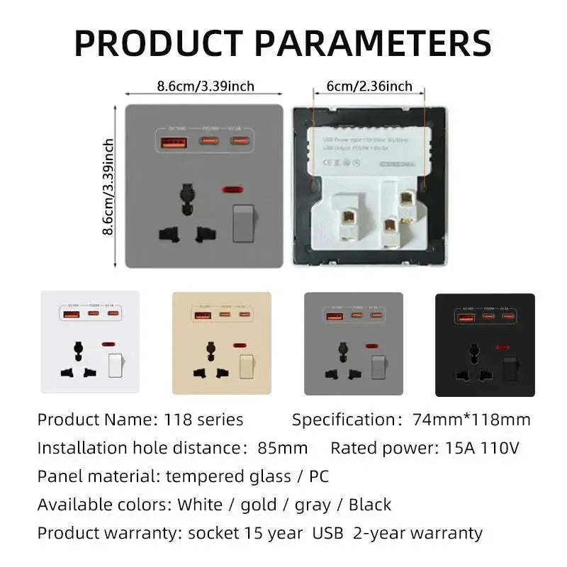 20W Fast Charging Universal Wall Socket With USB And Dual Typec