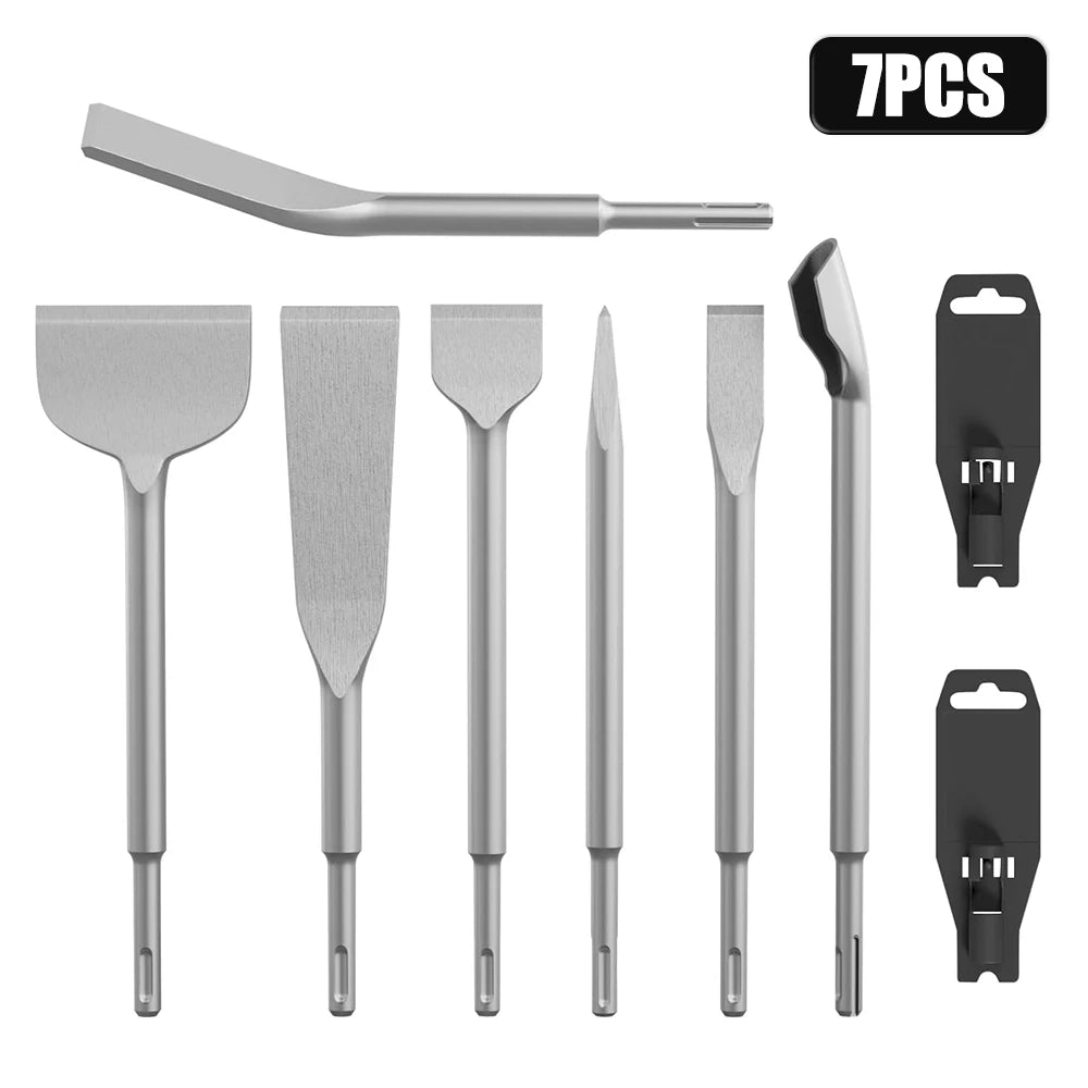 7Pcs Chisel Set SDS Plus Rotary Hammer Drill Bit Point Flat Scaling