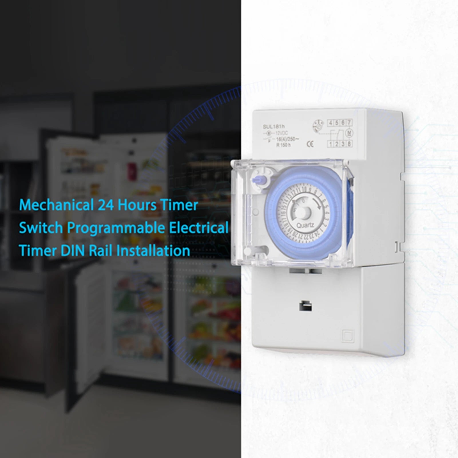 DIN Rail Mechanical 24hr Timer Switch DC 12V – 48 ON/OFF Settings