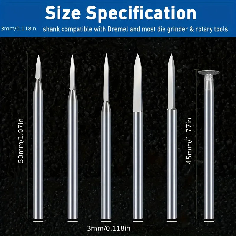 12PCS Wood Carving Drill Bit Set (3mm Shank) for Rotary Tools