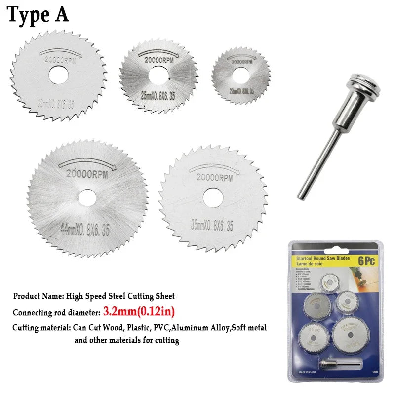 HSS Circular Saw Blade Set – 6-Piece High Speed Steel Cutting Discs