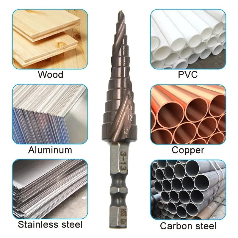 M35 Hexagonal Spiral 3-13mm Cobalt Containing Step Drill Stainless