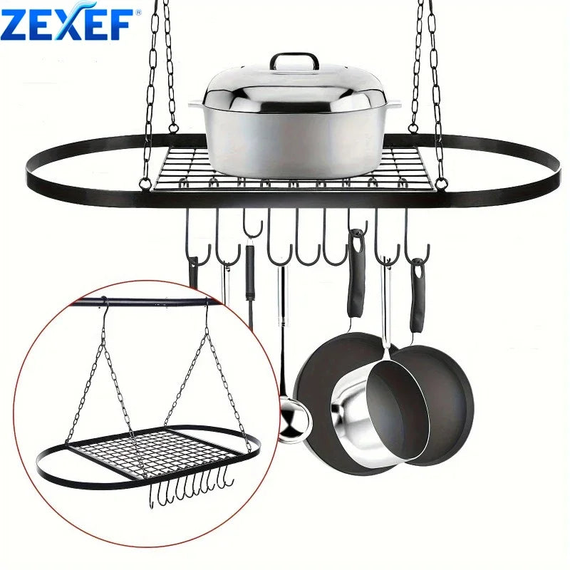 Oval Iron Wall-Mounted Kitchen Rack – Pot, Utensil & Seasoning Storage