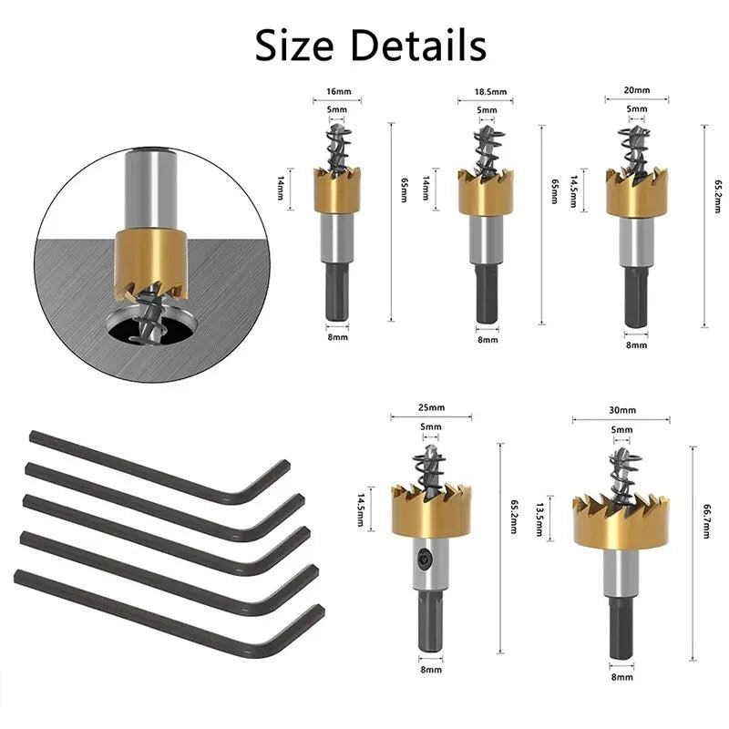 5pc Titanium Plated Serrated Hole Opener Gold Aluminum Plate Iron