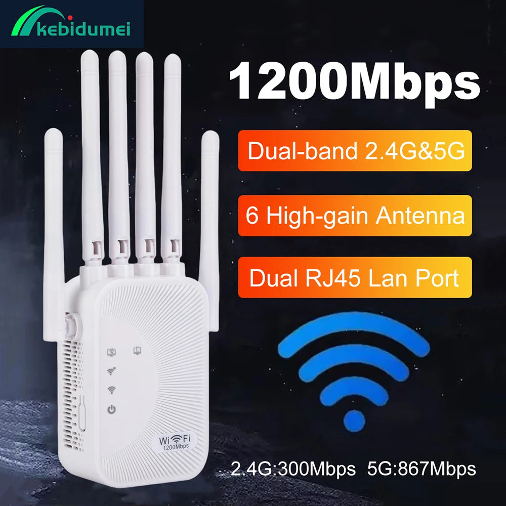 Kebidumei 1200/300Mbps WiFi Repeater Amplifier – 2.4G/5G Range