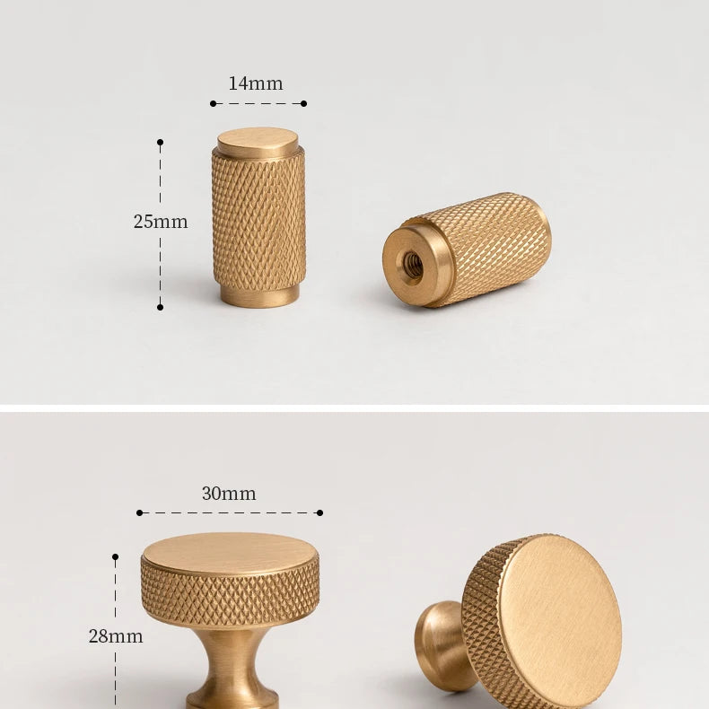 Santaya Solid Brushed Brass Handle Cross Knurled Kitchen Cabinet